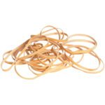 The MH-USA Assorted Sizes Rubber Bands, 3250 per case, are scattered randomly on a white background.