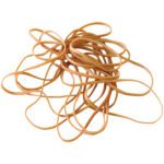 A tangled pile of MH-USA 1/8 x 7 Rubber Bands (10 Lbs/Case) lies on a white background.