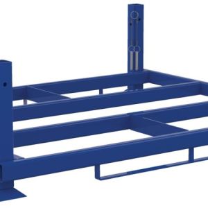 The Vestil Internestable Portable Rack Base 60 X 48, a blue metal frame with four upright posts and support beams, boasts an industrial design perfect for warehouse stacking. At present, it holds no items.