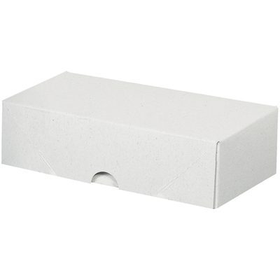 BCF22.jpg An MH-USA 7 x 3 1/2 x 2 stationery folding carton with a small semi-circular cutout rests elegantly against a white backdrop.