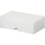 A plain, rectangular MH-USA 6 x 3 1/2 x 2 Stationery Folding Carton with a small semicircular cutout appears closed against a white background. Its elegant, undecorated design is perfect for various needs.