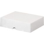 A plain, white MH-USA 6 x 7 x 2 cardboard box with a rectangular shape and a small notch for easy opening rests on a flat surface. Ideal for stationery, these folding cartons offer convenience and practicality in each case of 200.