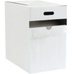 The cardboard storage box with a front cutout handle partly shows an MH-USA 3/16 x 12 x 175 Adhesive Air Bubble Dispenser Pack, highlighting the packaging solution against a plain white background.