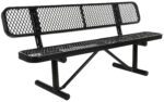 The Vestil Bench Expanded Metal 72 Black features a sleek design with a mesh backrest and seat, complemented by tubular legs, providing sturdy industrial appeal for any setting.