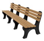 The Vestil Bench Economy Backed 96 Bk Leg Cedar Seat provides a cost-effective and stylish outdoor seating solution with its cedar seat and durable black metal legs, featuring a long design with three backrests divided by the frame for added comfort.
