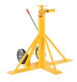 The Yellow aircraft tripod jack, with a red handle for easy lifting, matches the robustness of the Vestil Big Foot Stabilizing Jack 50K Lift Cap. Its design of vertical cylindrical support and two wheels enhances mobility, while wide metal legs ensure stability for up to 50K lift capacity.