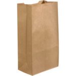 The 12 x 7 x 21 3/4 Kraft Grocery Bags feature a plain brown design with a flat bottom, displayed upright on a white background to highlight the side and top edges, and come in cases of 250.
