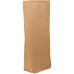 A 17 x 6 x 29 1/2 tall, plain Kraft grocery bag with a flat bottom and crimped top edge stands against a white background. Perfect for carrying groceries or other items, it comes in a convenient case of 250.