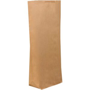 A 17 x 6 x 29 1/2 tall, plain Kraft grocery bag with a flat bottom and crimped top edge stands against a white background. Perfect for carrying groceries or other items, it comes in a convenient case of 250.