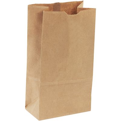 BGH121K.jpg A plain, upright 4 5/16 x 2 7/16 x 7 7/8 Kraft Hardware Bag with a rectangular base and open top, slightly crinkled at the edges, stands on a white background. This durable bag is bundled in sets of 400 to meet all your needs.