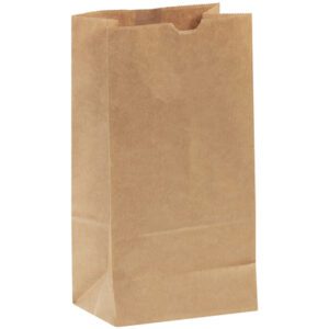 The 6 x 3 5/8 x 11 Kraft Hardware Bag, part of a bundle of 400, stands upright against a white background. Its plain, unfilled form and folded top edge give it a simple yet utilitarian look, ideal for everyday needs.