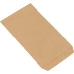 A plain, rectangular brown 6 1/4 x 9 1/4 inch Kraft Flat Merchandise Bag lies flat against a white background. The uncreased texture and flap at the bottom edge are visible, making it ideal for merchandise packaging (3000/Case).