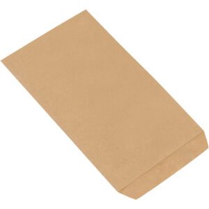 A plain, rectangular brown 6 1/4 x 9 1/4 inch Kraft Flat Merchandise Bag lies flat against a white background. The uncreased texture and flap at the bottom edge are visible, making it ideal for merchandise packaging (3000/Case).