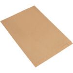 A plain, brown paper envelope laid flat against a white background resembles the 22 1/5 x 7 1/2 x 30 Kraft Gusseted Merchandise Bag. Unopened and pristine, it features a sealing flap on one end.