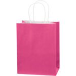 The MH-USA cerise-tinted shopping bag (8 x 4 1/2 x 10 1/4) with white twisted handles is shown upright against a plain white background.
