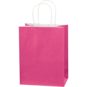 The MH-USA cerise-tinted shopping bag (8 x 4 1/2 x 10 1/4) with white twisted handles is shown upright against a plain white background.