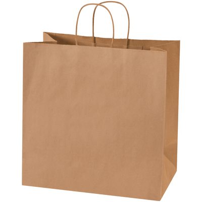 BGS114K.jpg The 13 x 7 x 13 Kraft Shopping Bag is upright with twisted handles, crafted from natural brown paper. Perfect for any shopping trip, its displayed on a white background and available in cases of 250, meeting all your retail needs.