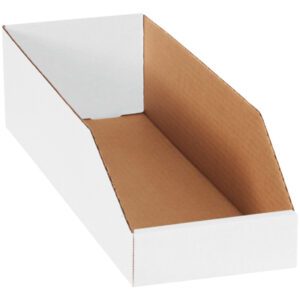 The MH-USA 6 x 18 x 4 1/2 white bin boxes, available in sets of 50, are ideal for organizing and displaying literature with their open front and sloped back design to neatly arrange magazines or brochures.
