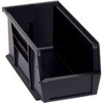 The MH-USA 10 7/8 x 5 1/2 x 5 Black Conductive Bin Boxes (12 Bins/Case) are ideal for organizing small items with an open front, reinforced sides, and stackable design, providing a practical storage solution.