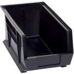 MH-USA 14 3/4 x 8 1/4 x 7 Black Conductive Bin Boxes feature an open front for easy access, reinforced sides, and a ribbed base. Each case includes 12 bins ideal for organizing small parts or tools, enhancing workspace tidiness and efficiency.