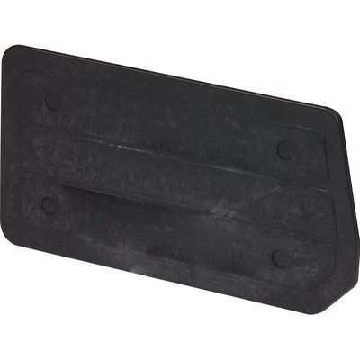 BIND102.jpg A textured, black, rectangular plastic device with rounded corners and four small circular indents, two on each side. It features a central raised horizontal ridge and resembles the design of MH-USA 8 3/8 x 4 1/2 Stack & Hang Bin Dividers (6/Case).