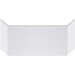 A V-shaped white sheet resembling MH-USA 8 Corrugated Bin Dividers (100/Bundle) is folded to form triangular flaps, with its inner surface presenting a subtly shadowed look against the plain backdrop.