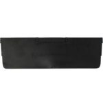 A black plastic cover for a pickup truck bed, featuring a textured finish and a rectangular design with a hinged latch for secure attachment, similar to the MH-USA bin dividers. It includes an embossed logo and text in the center.
