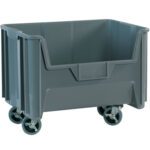 The MH-USA 19 7/8 x 15 1/4 x 12 7/16 Gray Mobile Giant Stackable Bins provide effortless mobility on four caster wheels, reinforced sides, and a wide open top for easy access. They come in a case of three for enhanced storage solutions.