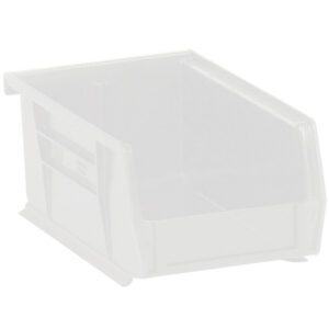 The MH-USA 7 3/8 x 4 1/8 x 3 Clear Plastic Stack & Hang Bin Boxes provide easy item access with their open front. These translucent bins are perfect for organizing and come in a case of 24.