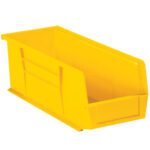 Meet the MH-USA Yellow Plastic Stack & Hang Bin Boxes, sized 10 7/8 x 4 1/8 x 4. With an open front, reinforced sides, and flat base, theyre perfect for organizing items. Available in cases of twelve to enhance storage efficiency effortlessly.