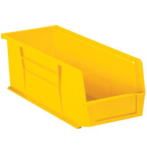Meet the MH-USA Yellow Plastic Stack & Hang Bin Boxes, sized 10 7/8 x 4 1/8 x 4. With an open front, reinforced sides, and flat base, theyre perfect for organizing items. Available in cases of twelve to enhance storage efficiency effortlessly.
