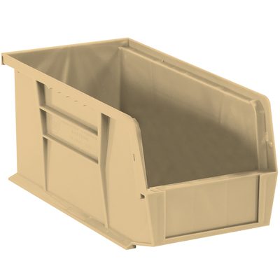 BINP1487V.jpg An MH-USA 14 3/4 x 8 1/4 x 7 ivory plastic bin features an open front for accessibility, reinforced sides, and a flat base for efficient storage. (12 Bins/Case).