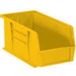 The MH-USA 14 3/4 x 8 1/4 x 7 yellow plastic stack & hang bin boxes feature an open front and reinforced sides for efficient organization and storage. Sold in cases of twelve, these bins easily declutter your space.