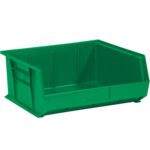 The MH-USA Green Plastic Stack & Hang Bin Boxes are 14 3/4 x 16 1/2 x 7, open-top with reinforced sides and a sloped front for easy access. Rectangular in shape, they are ideal for organizing small items and come in packs of six bins per case.