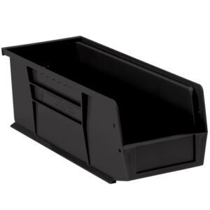 The MH-USA 14 3/4 x 5 1/2 x 5 Black Plastic Stack & Hang Bin Boxes provide an easy way to organize or store items. Each open-top, slanted-sided rectangular bin offers versatile storage and is sold in a case of 12.