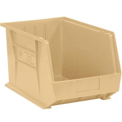 BINP1811V.jpg The MH-USA 18 x 11 x 10 Ivory Plastic Stack & Hang Bin Boxes, featuring an open front for easy access and angled sides with ridges for stacking or supporting additional bins, are sold as 4 bins per case and are perfect for efficient space organization.