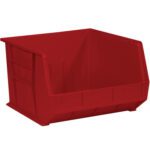 The MH-USA 18 x 16.5 x 11 Red Plastic Stack & Hang Bin Boxes provide an efficient storage solution with a slanted open front for easy access and solid sides for space maximization. Each case includes three bins, perfect for organizing small items.