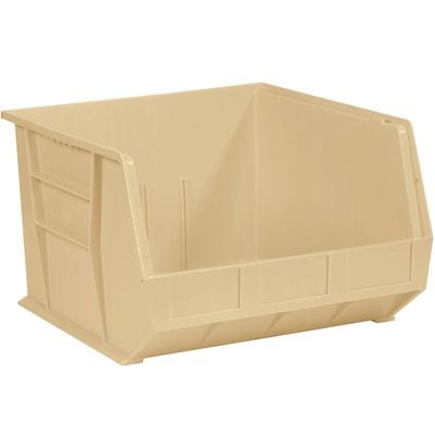 BINP1816V.jpg The MH-USA 18 x 16.5 x 11 Ivory Plastic Stack & Hang Bin Boxes come in beige with reinforced sides and a wide open front, ideal for storage or organization. Each case contains three easily stackable bins for efficient space-saving.