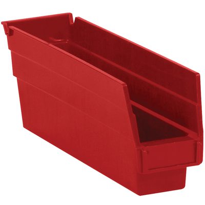 BINPS101R.jpg The MH-USA 11 5/8 x 2 3/4 x 4 red plastic shelf bin boxes feature a sleek rectangular design with an open front, slanted top, and solid base for easy access and efficient small item storage. Each case includes 36 bins.