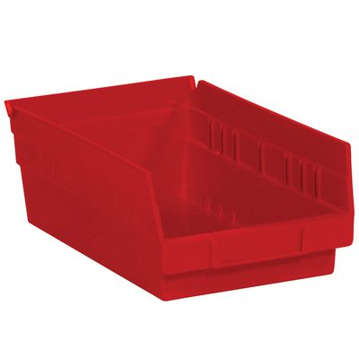 BINPS103R.jpg The MH-USA 11 5/8 x 6 5/8 x 4 Red Plastic Shelf Bin Boxes are stackable with a slanted top edge for organizing small items. Each case includes 30 bins to fit your storage needs.