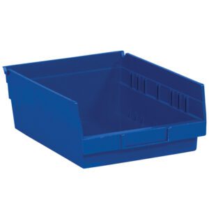 The MH-USA 11 5/8 x 8 3/8 x 4 blue plastic shelf bin boxes have an open front and ribbed sidewalls, ideal for easy organizing and access. Available as a case of 20 bins, theyre designed to streamline your space efficiently.