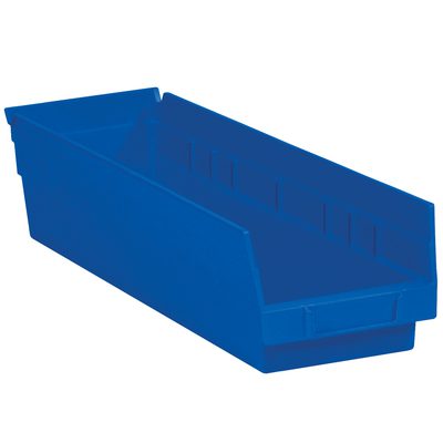 BINPS111B.jpg The MH-USA Blue Plastic Shelf Bin Boxes (20 Bins/Case) are perfect storage solutions with wide open tops, sloped fronts for easy access, a rectangular shape, and small built-in handles for effortless organization.