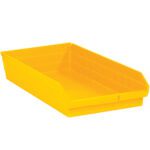 The MH-USA 23 5/8 x 11 1/8 x 4 Yellow Plastic Shelf Bin Boxes offer efficient storage with their rectangular design and slanted sides. Made from durable yellow plastic, each case includes six practical bins.