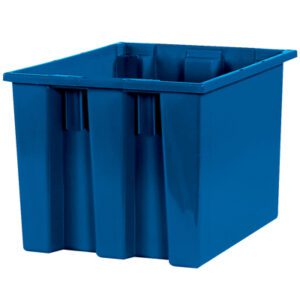 The MH-USA 17 x 14 1/2 x 12 7/8 Blue Stack & Nest Containers feature reinforced sides and an open top. Perfect for organizing or transporting items, these durable rectangular bins come in a case of six.