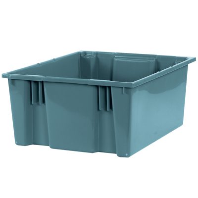BINS121.jpg A large, empty, blue storage bin measuring 20 7/8 x 18 1/4 x 9 7/8, similar to the MH-USA Gray Stack & Nest Containers (3/Case), features smooth sides, reinforced corners, and a flat base with slightly tapered walls for easy stacking or nesting.