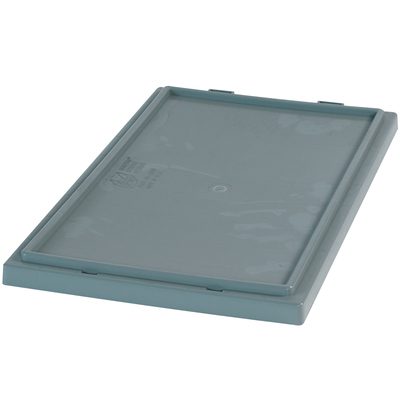 BINS155.jpg A flat rectangular grey plastic lid with a raised edge and smooth matte finish, similar to the MH-USA 17 x 14.5 Gray Stack & Nest Lids (6/Case).