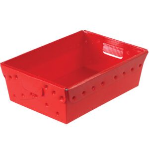Discover the MH-USA 18 x 13 x 6 Red Space Age Totes, sold in cases of six, featuring sleek rivet-edged design. These durable rectangular bins with handles on shorter sides are ideal for organizing your space.