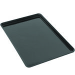 The MH-USA 18 x 26 x 1 1/8 ESD Black Tray features a sleek, glossy surface with slightly raised edges. This elegant black rectangular tray is sold individually, combining style and function for your needs.