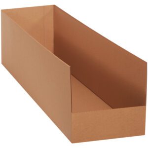 A light brown MH-USA 10 x 42 x 10 rectangular warehouse rack bin with high walls sits empty on a white background. This box is one of ten in a bundle, perfect for organizing and optimizing storage efficiency.