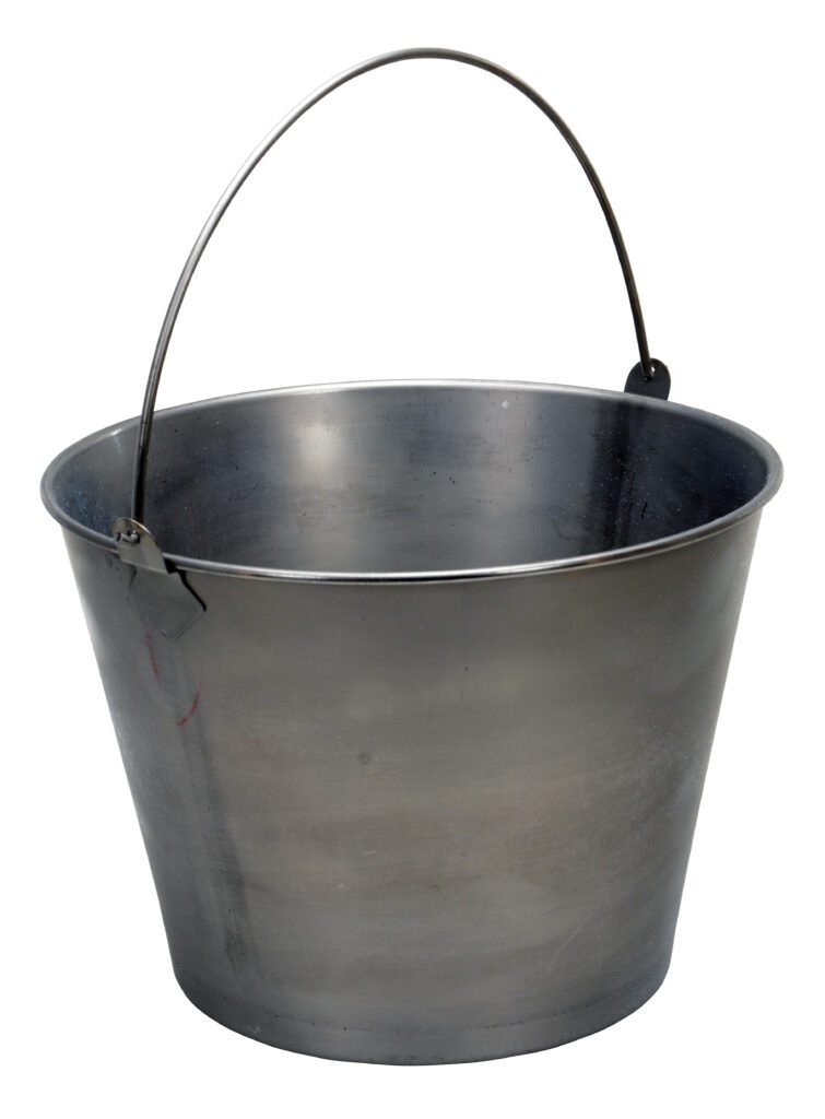 BKT-SS-500_A.jpg The Vestil Stainless Steel Bucket 5 Gallons features a metallic sheen, a wide rounded opening, and a sturdy curved handle attached at two points. Its reflective steel surface emphasizes its empty interior, ensuring both durability and ease of use.